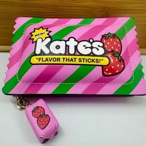 KATE SPADE Pink Green Leather Bubble Gum 3D Card Holder Coin Purse Zip Wallet